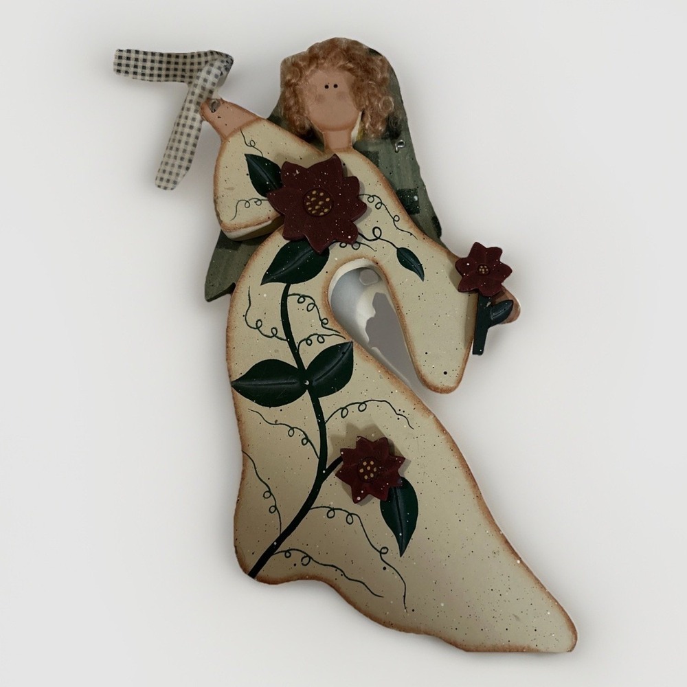Wooden‎ Angel Hanging Plaque Country Wall Art Decoration 14x7 Primitive